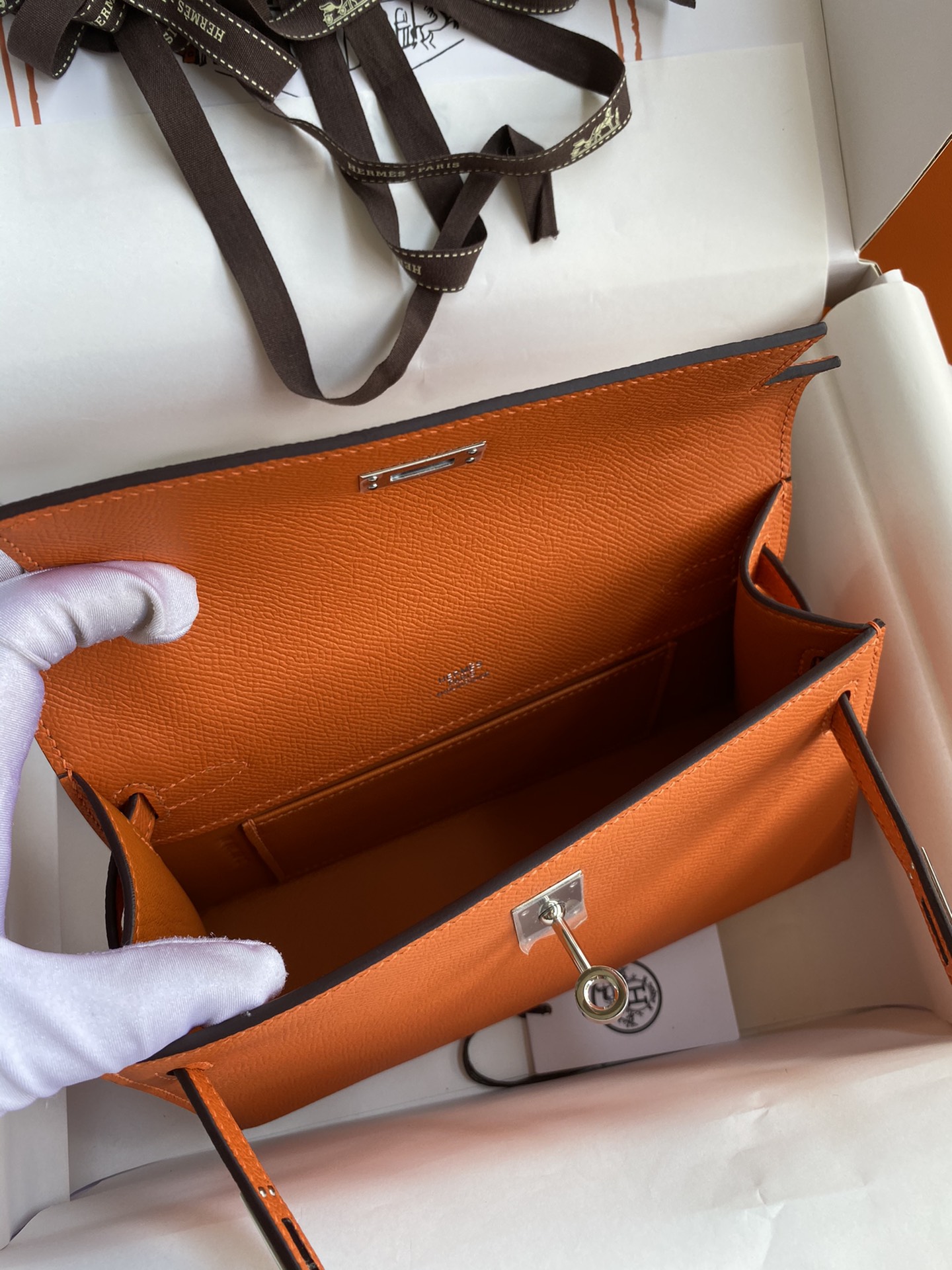 Hermes Mini Kelly Pochette 22cm Bag In Orange Epsom Leather